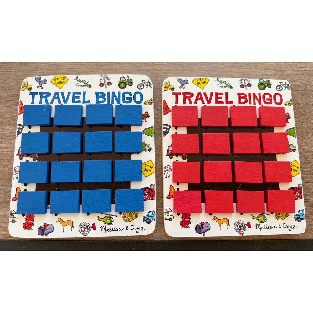 2 Melissa and Doug Flip to Win Travel Bingo Boards 4 double sided cards
